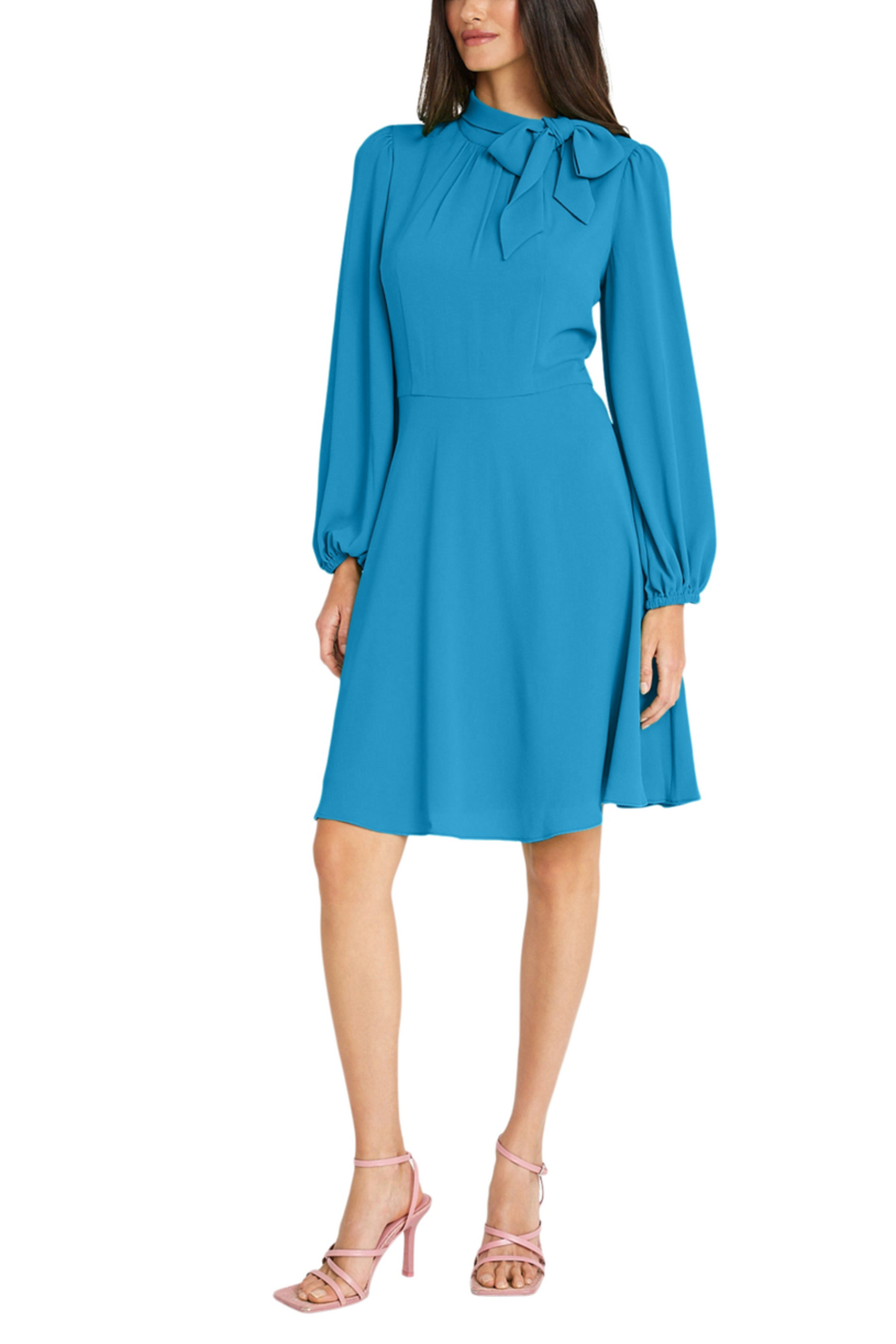 Maggy London Long Sleeve Tie-Neck Flare Dress