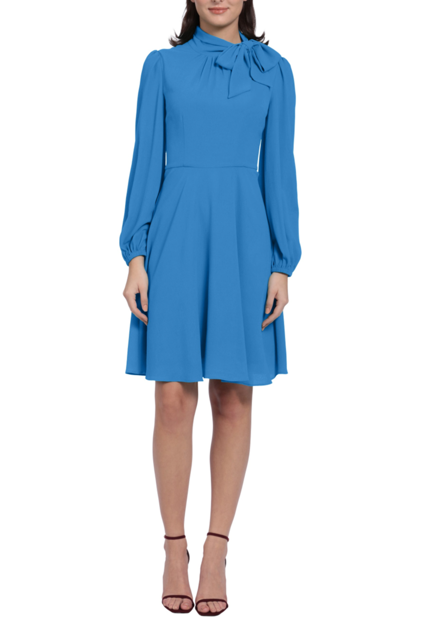 Maggy London Long Sleeve Tie-Neck Flare Dress