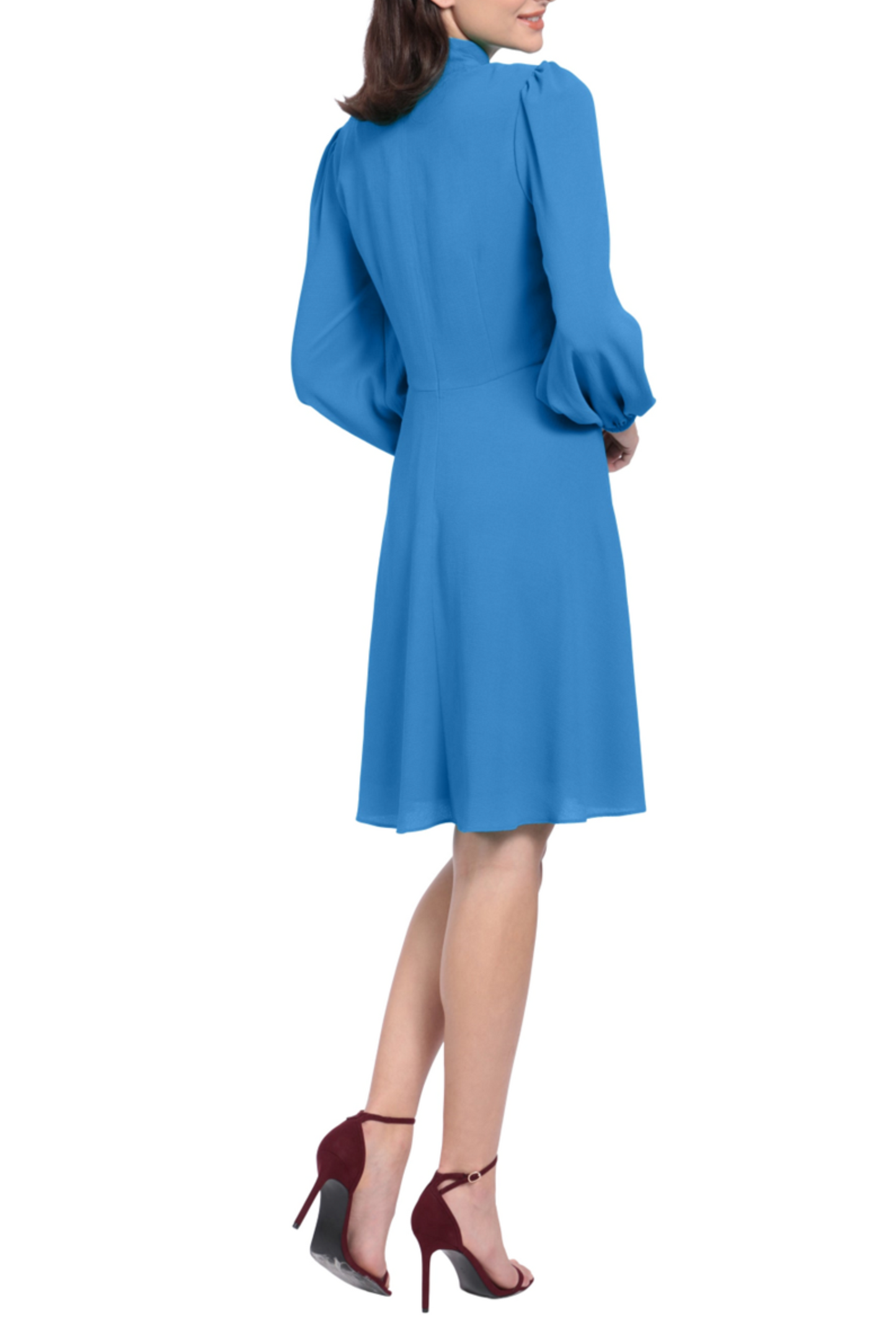 Maggy London Long Sleeve Tie-Neck Flare Dress