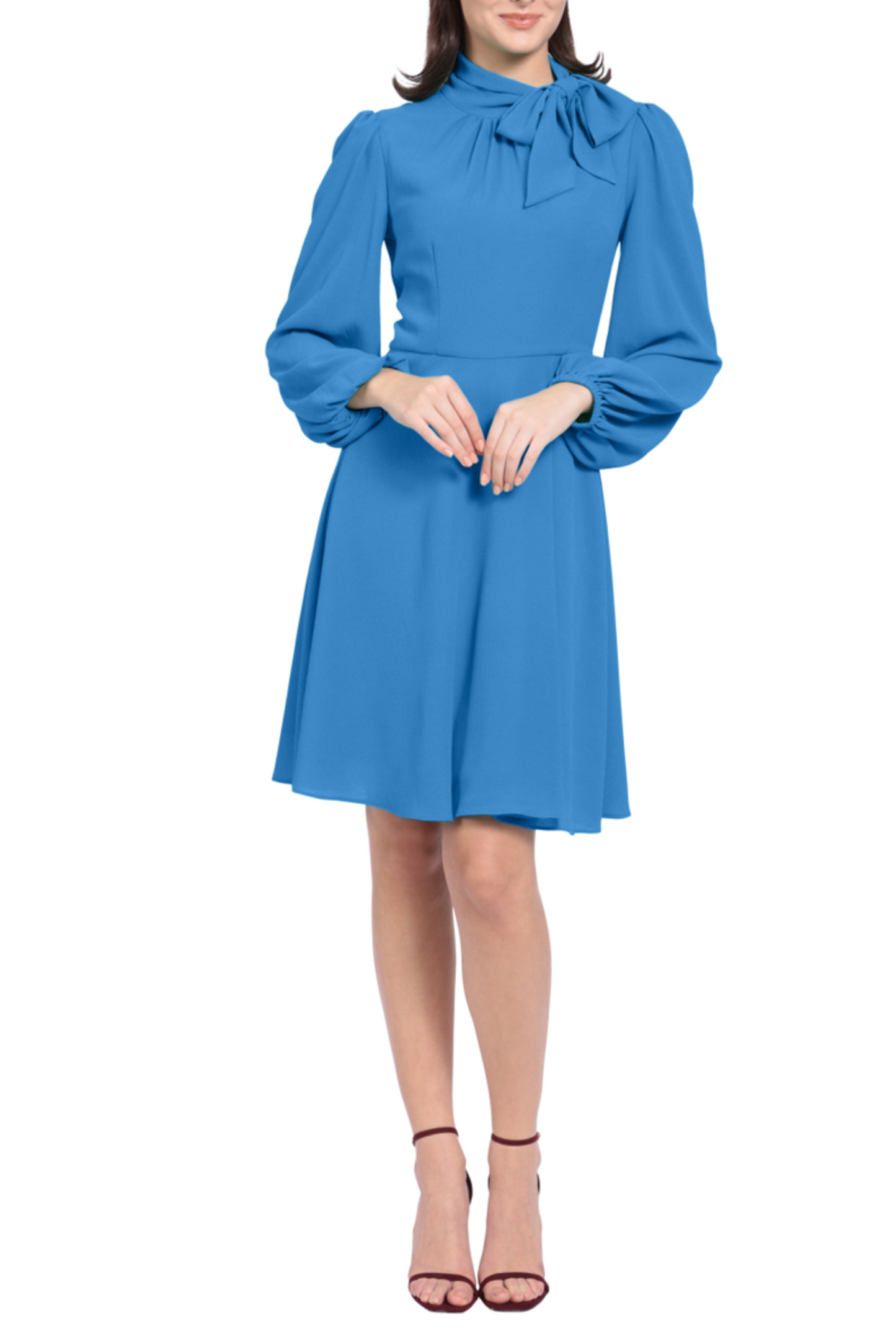 Maggy London Long Sleeve Tie-Neck Flare Dress