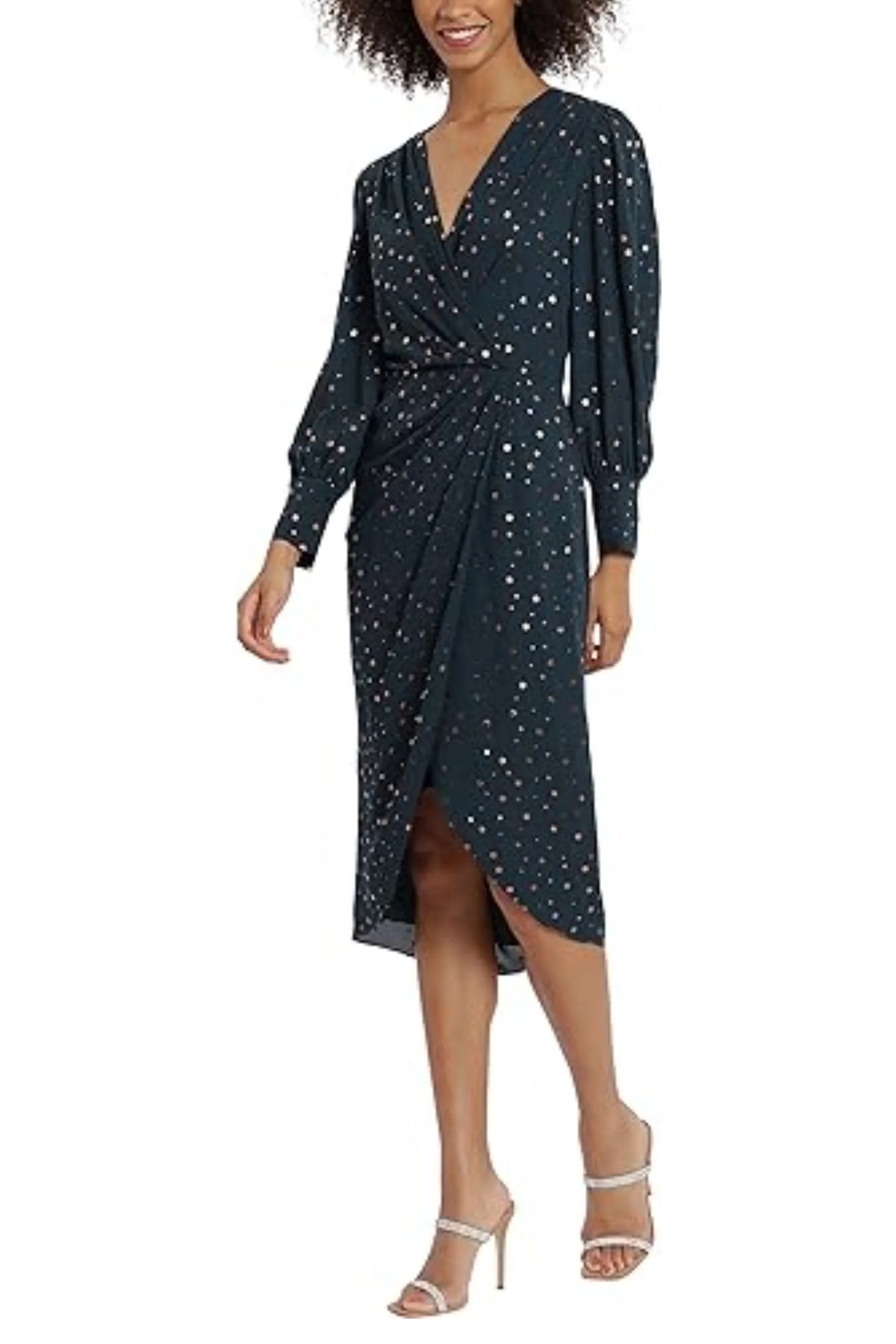 Maggy London Long Sleeve Dot Print Faux Wrap Dress