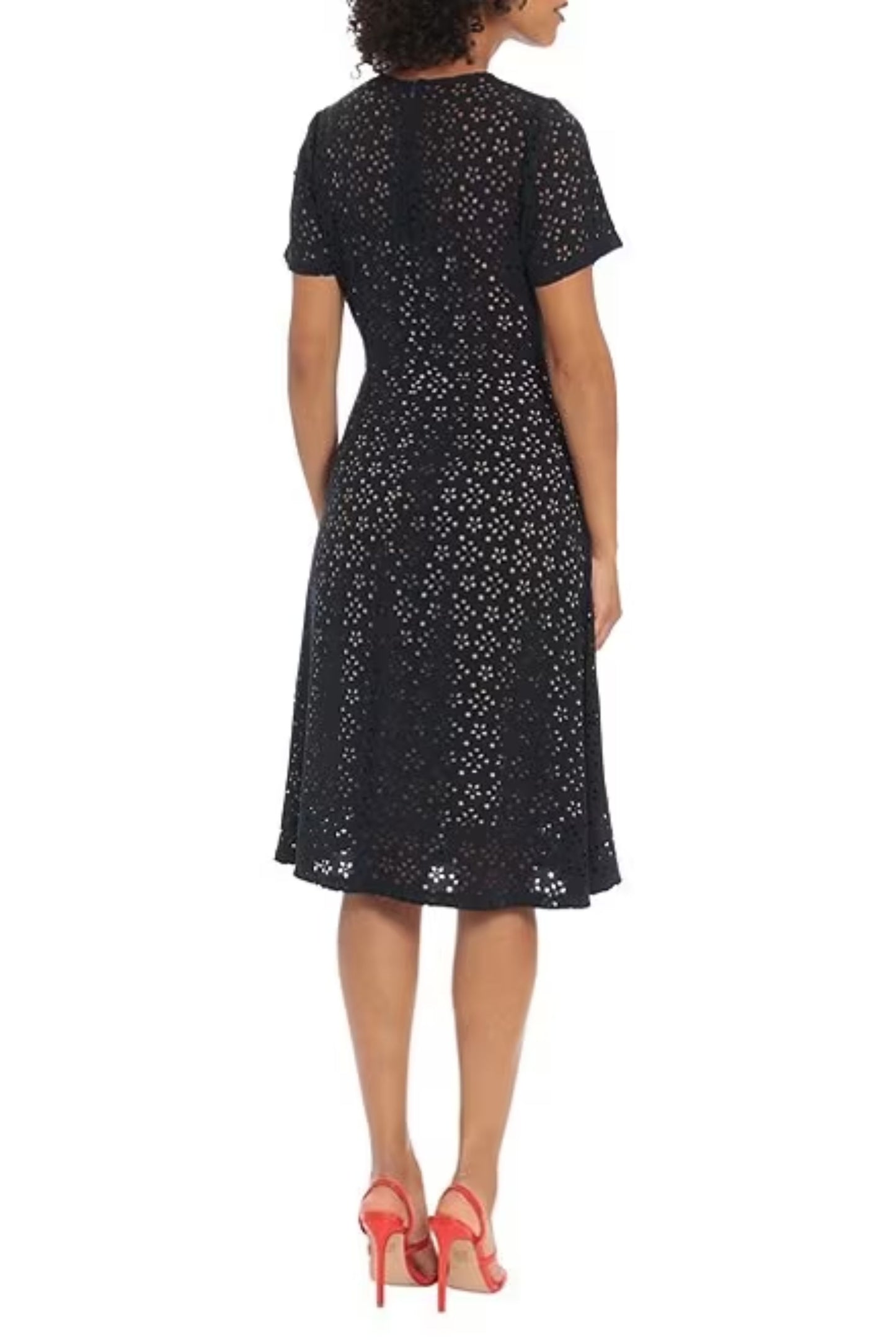 Maggy London Fit & Flare Laser Cut Overlay Dress