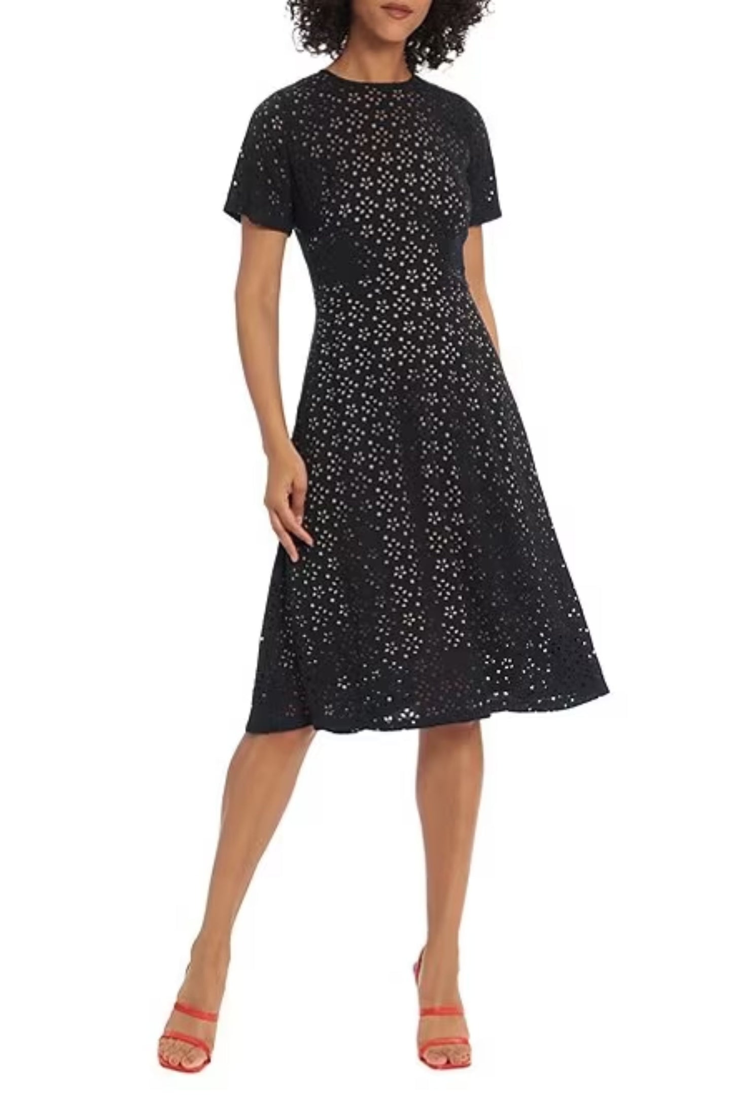 Maggy London Fit & Flare Laser Cut Overlay Dress