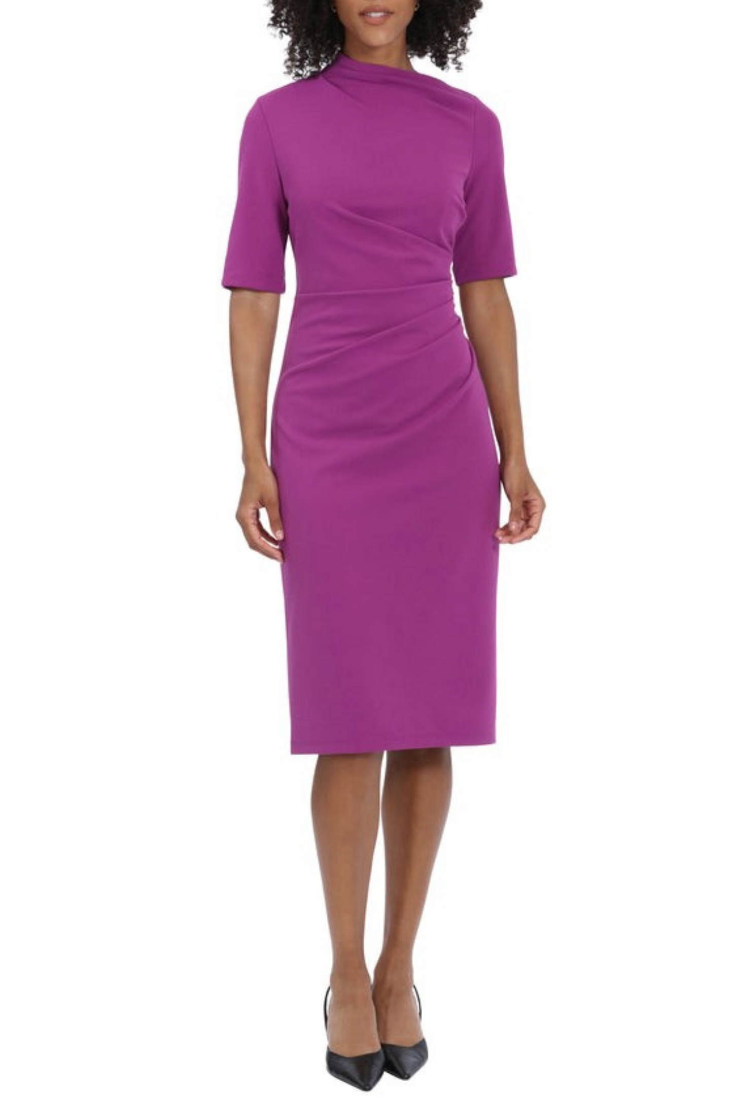Maggy London Pleated Waist 3/4 Sleeve Sheath Dress