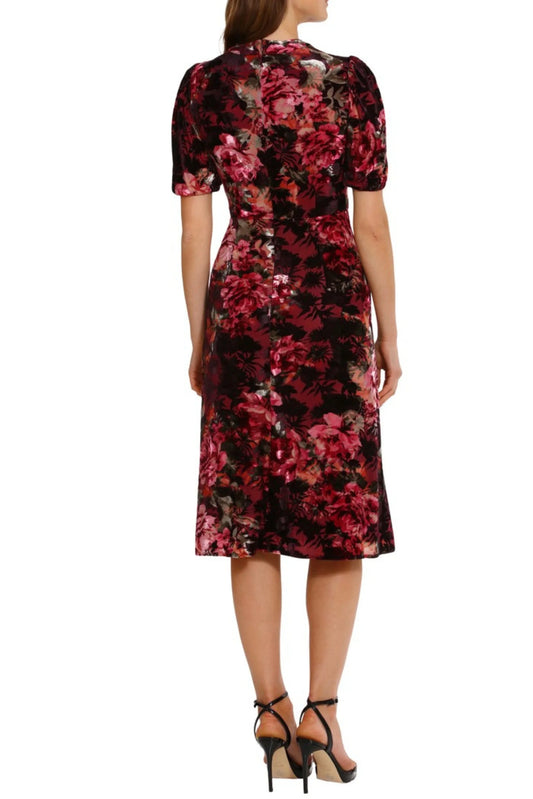 Maggy London Short-Sleeve Floral Keyhole Dress