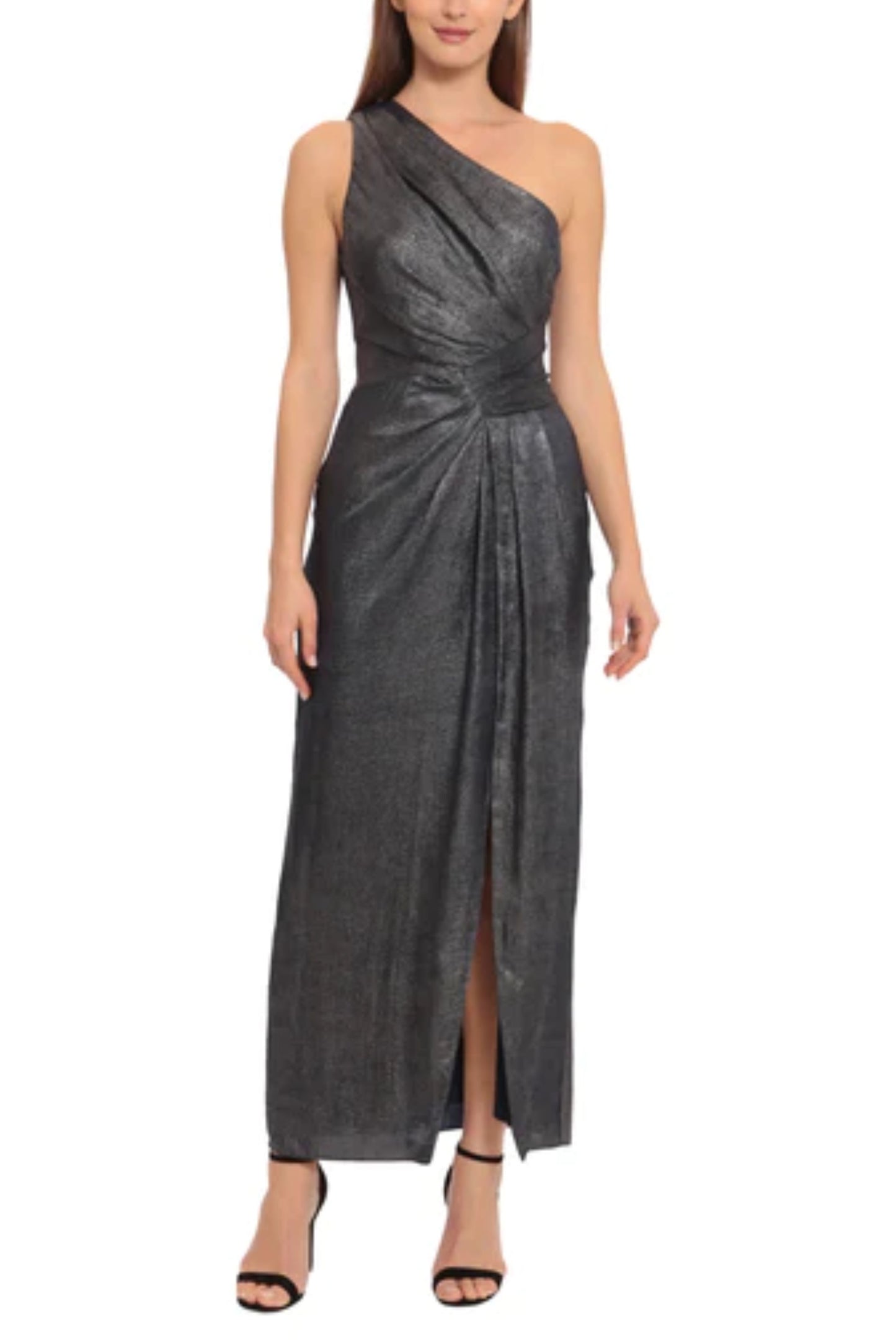 Maggy London One Shoulder Metallic Evening Dress