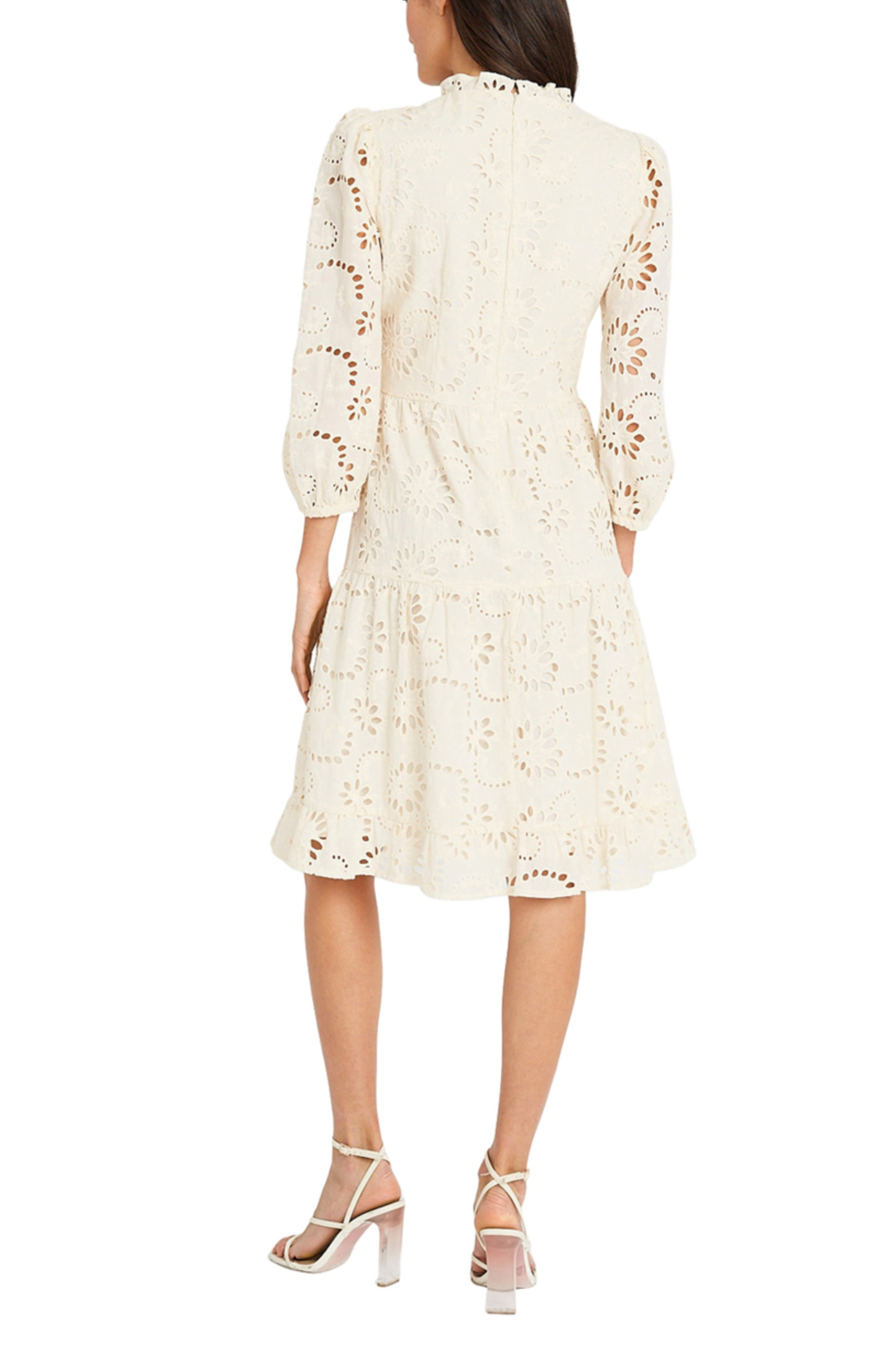 Maggy London 3/4-Sleeve Eyelet Tiered A-line Dress