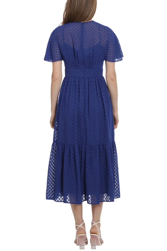 Maggy London Short Sheer-Sleeve Midi Dress