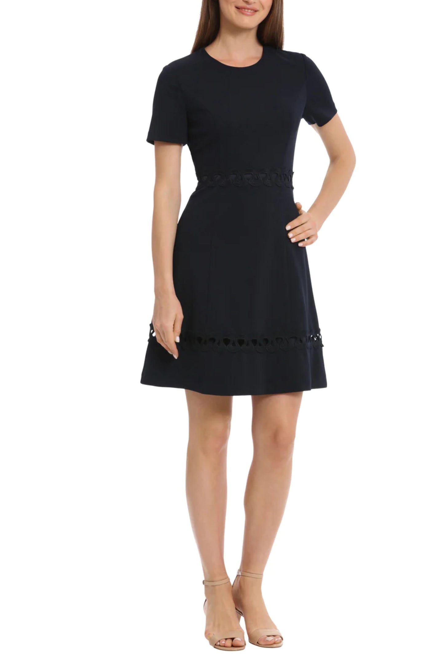 Maggy London Short Sleeve Swirly Applique Dress