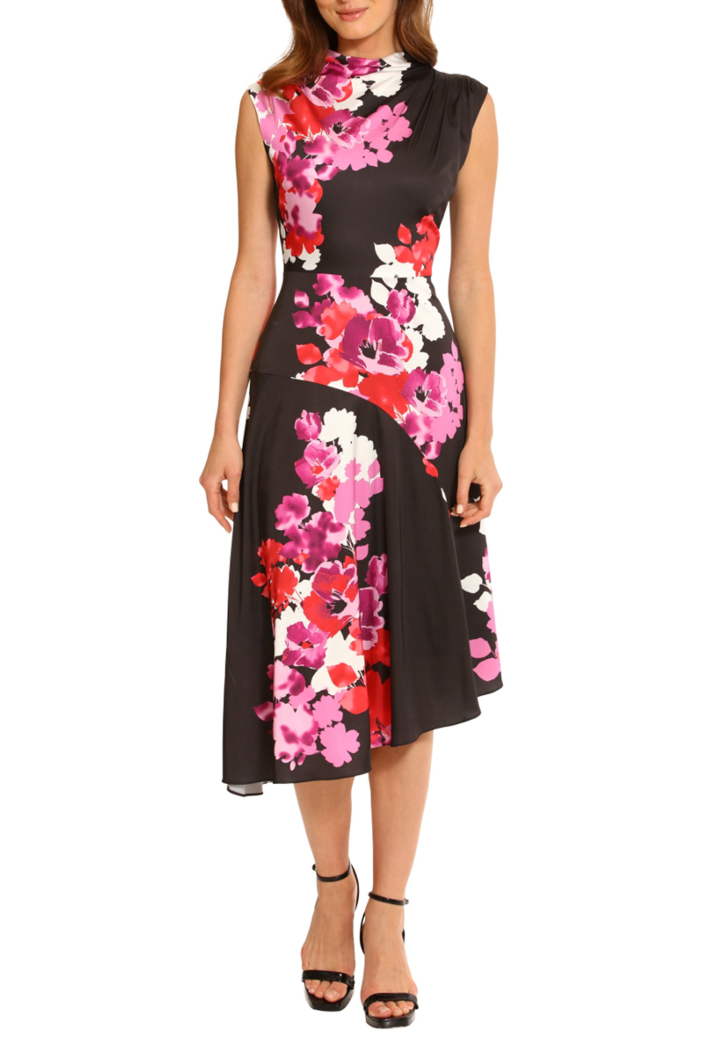 Maggy London Mock-Neck Floral Asymmetrical Dress