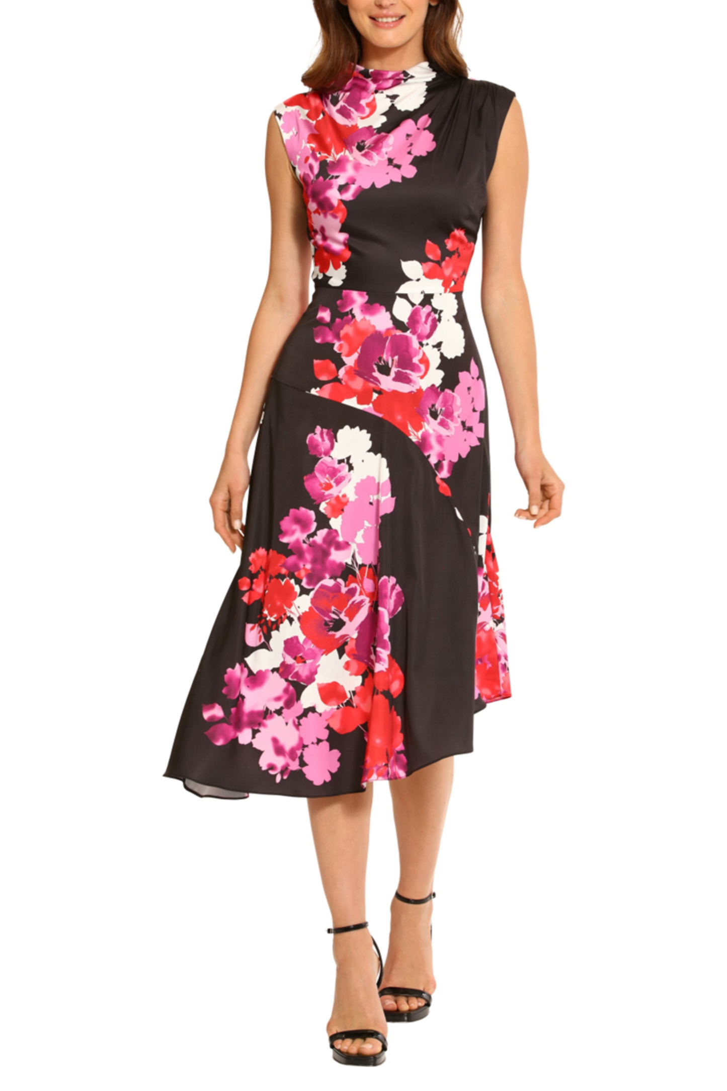 Maggy London Mock-Neck Floral Asymmetrical Dress