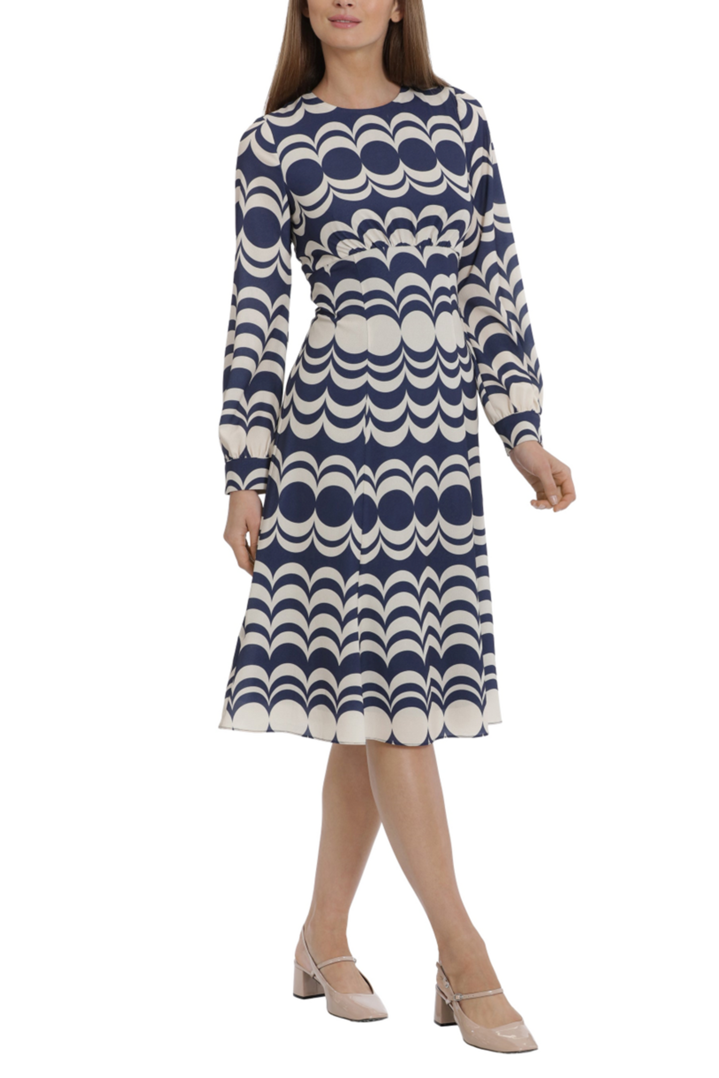 Maggy London Long Sleeve Geo Print A-Line Dress