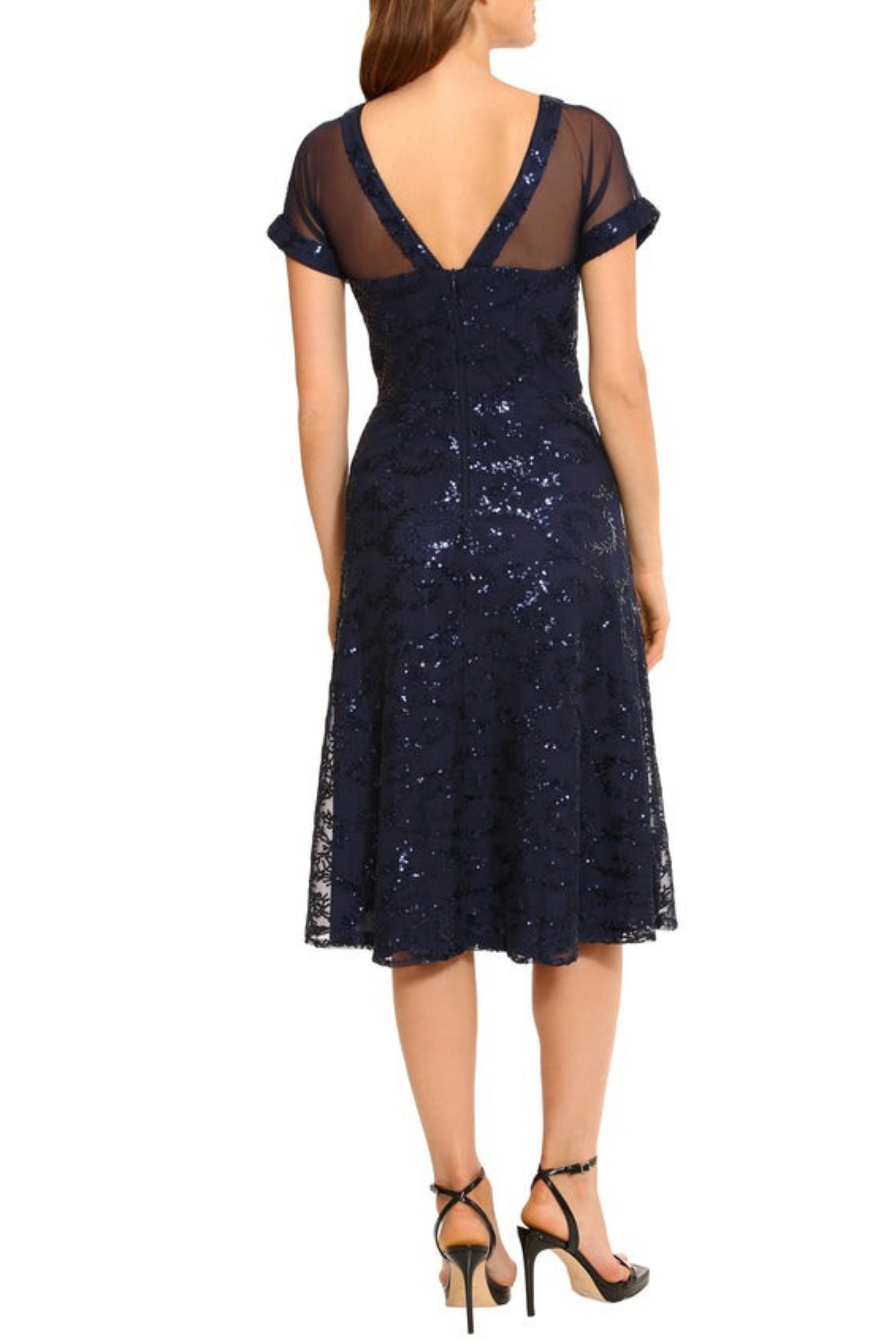 Maggy London Illusion Neck Sequined A-Line Dress