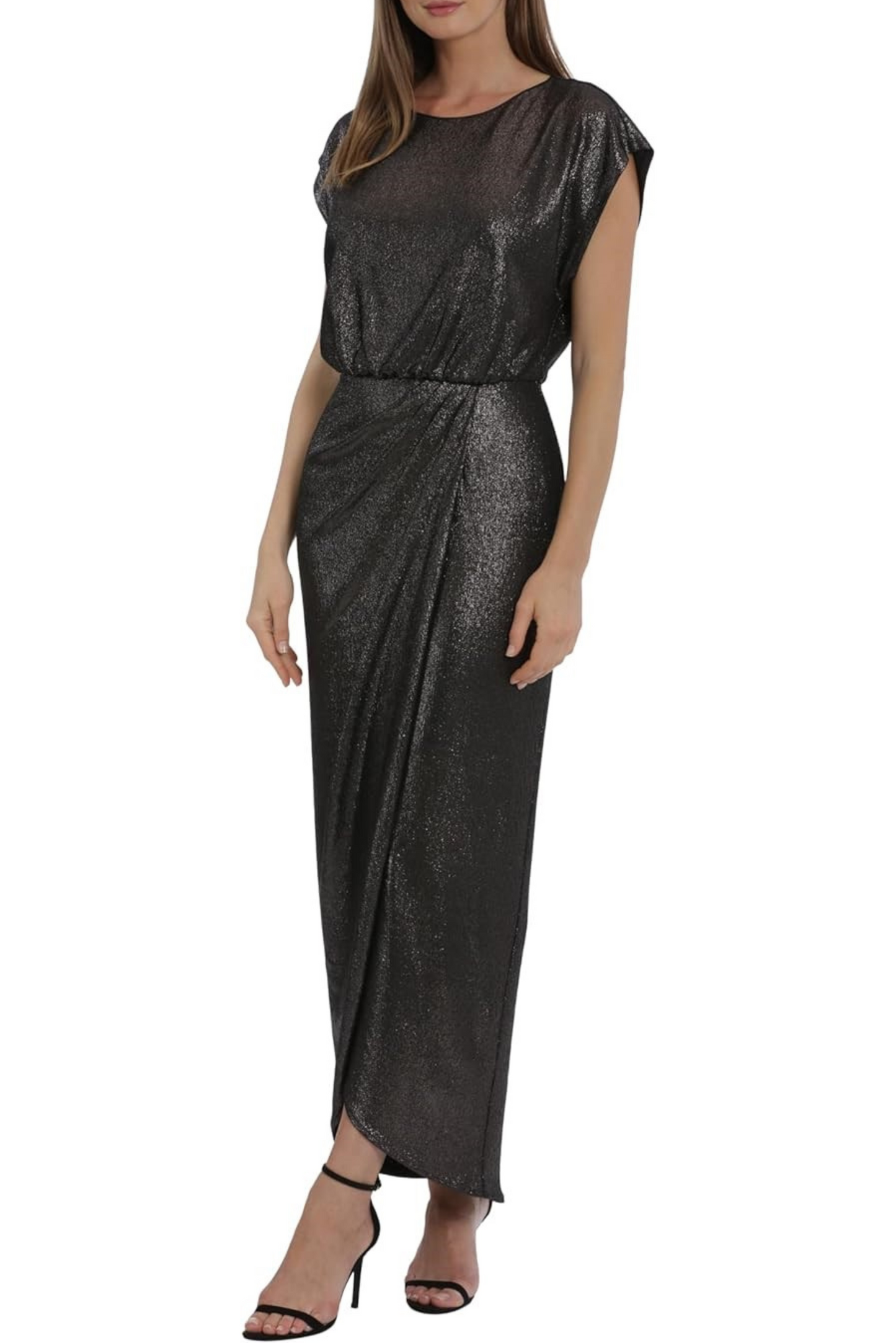 Maggy London Metallic Cap Sleeve Evening Dress