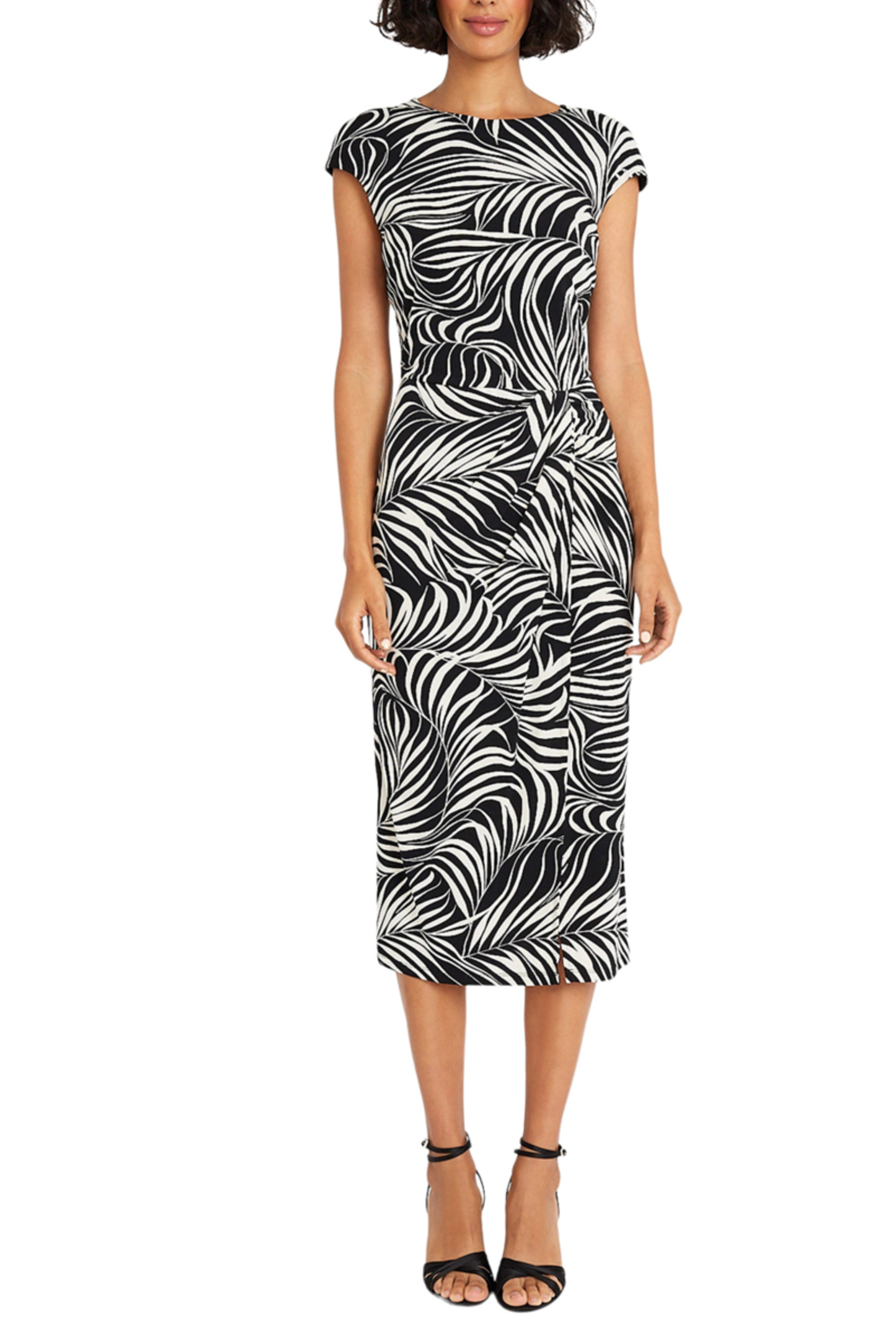 Maggy London Leaf Print Cap Sleeve Midi Dress