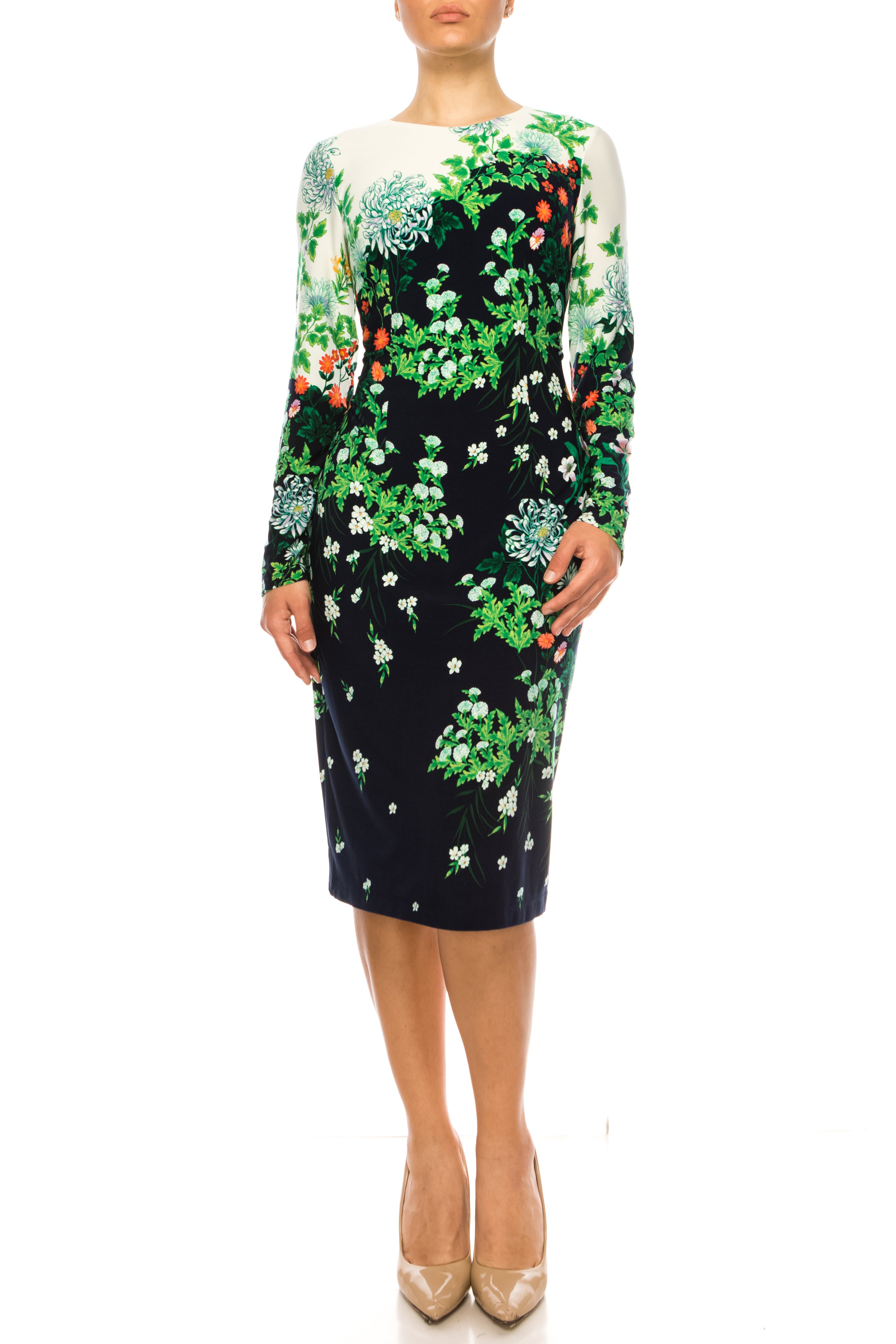 Maggy London V-Neck Cap Sleeve Tie Waist Gathered Side Floral Print Jersey Dress