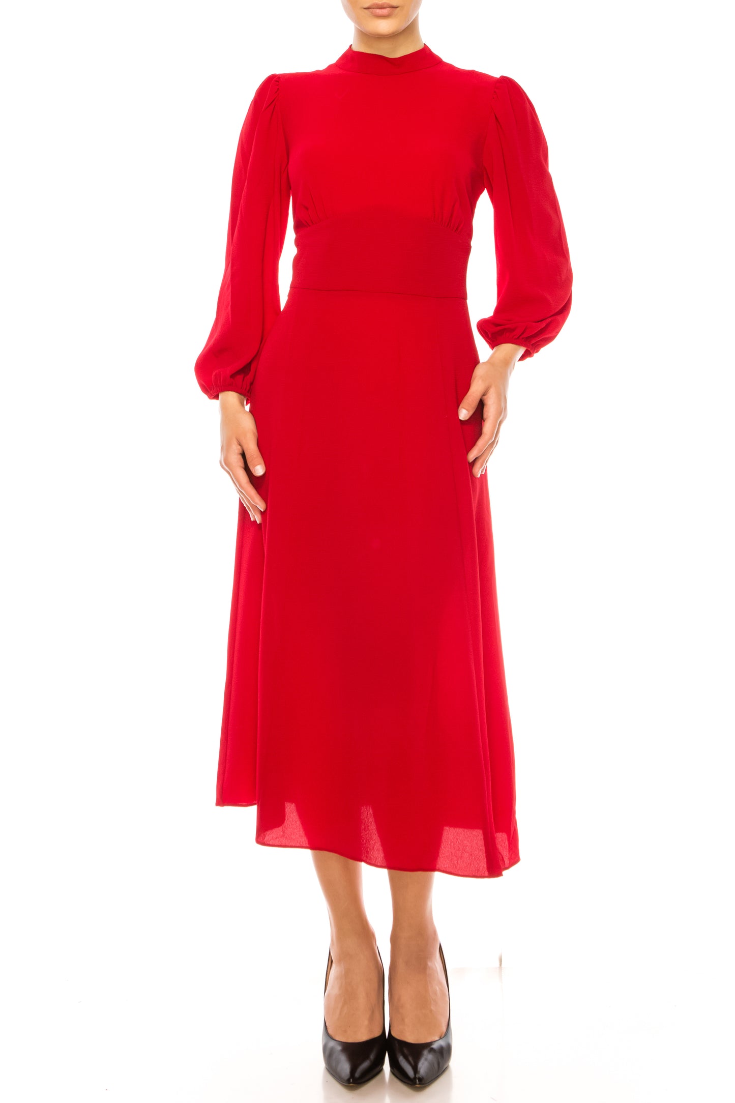 Maggy London Long Sleeve Mock Neck Midi Dress