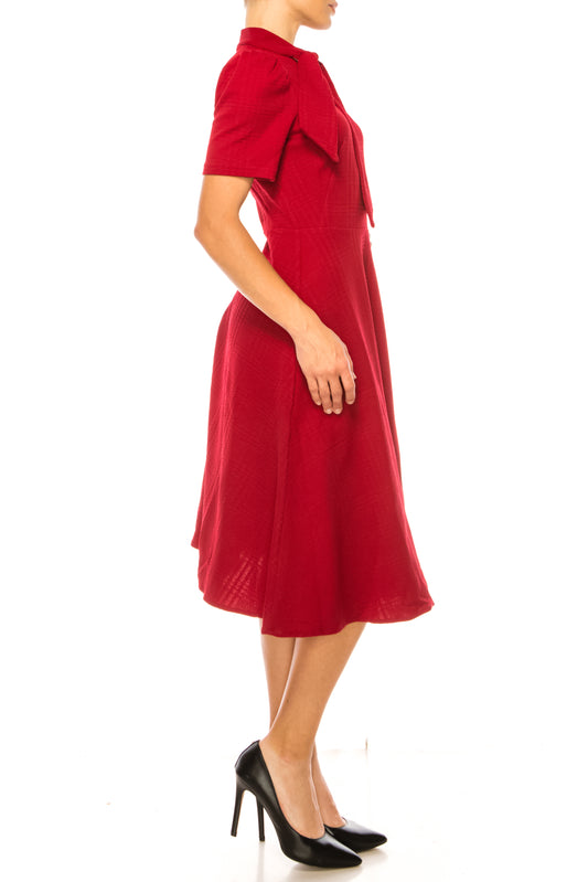 Maggy London Tie Neck Short Sleeve A-Line Dress