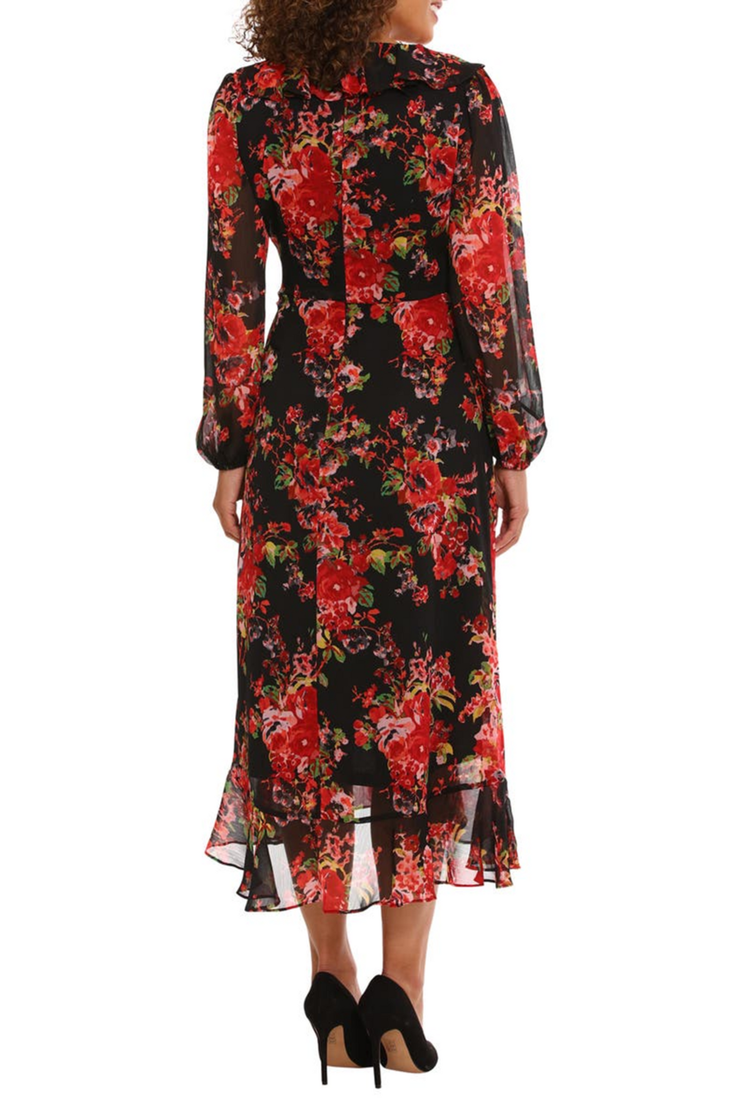 Maggy London Long Sleeve Floral Faux-Wrap Dress