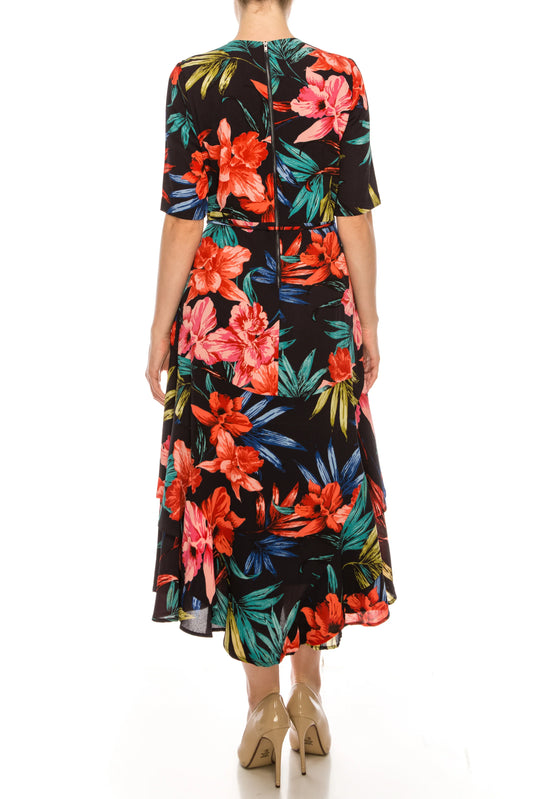 Maison Tara Floral Illusion Wrap Midi Dress