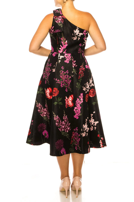 Maison Tara Floral Print One Shoulder A-Line Dress