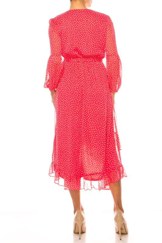 Maison Tara Long Sleeve Polka Dot Midi Dress