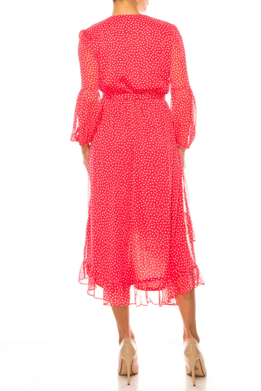 Maison Tara Long Sleeve Polka Dot Midi Dress