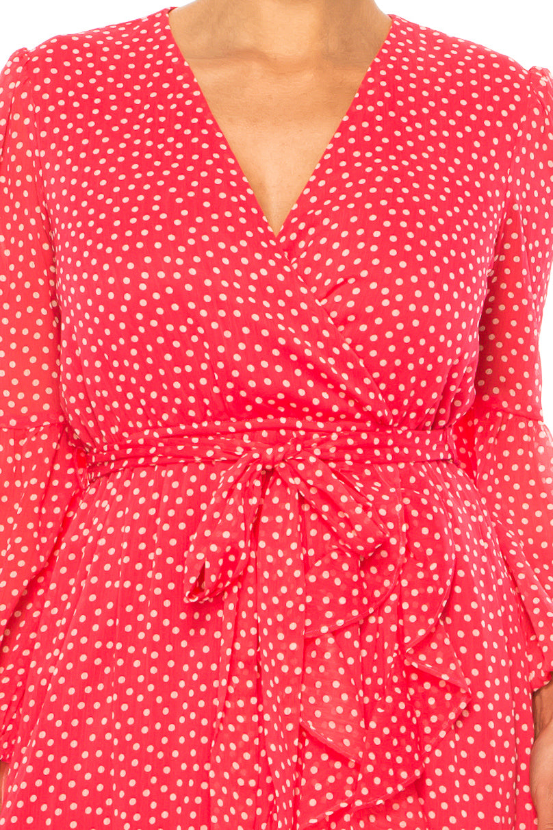 Maison Tara Long Sleeve Polka Dot Midi Dress