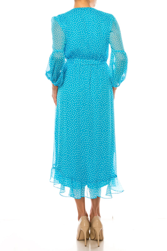 Maison Tara Long Sleeve Polka Dot Midi Dress