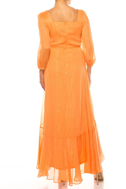 Maison Tara 3/4 Sleeve Frilly Detail Maxi Dres