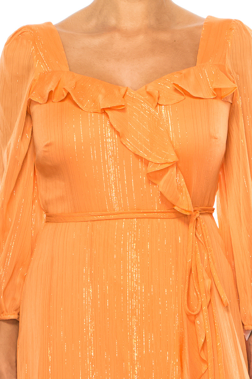 Maison Tara 3/4 Sleeve Frilly Detail Maxi Dres