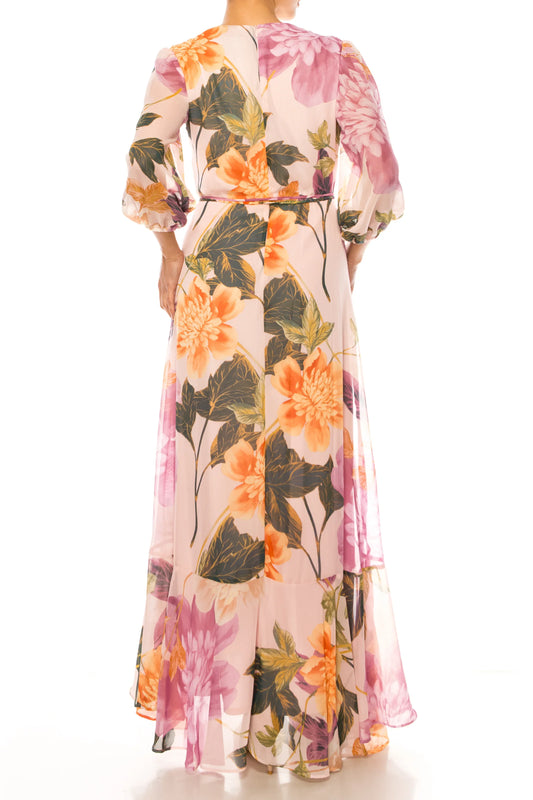 Maison Tara Floral Maxi 3/4 Sleeve High Low Dress