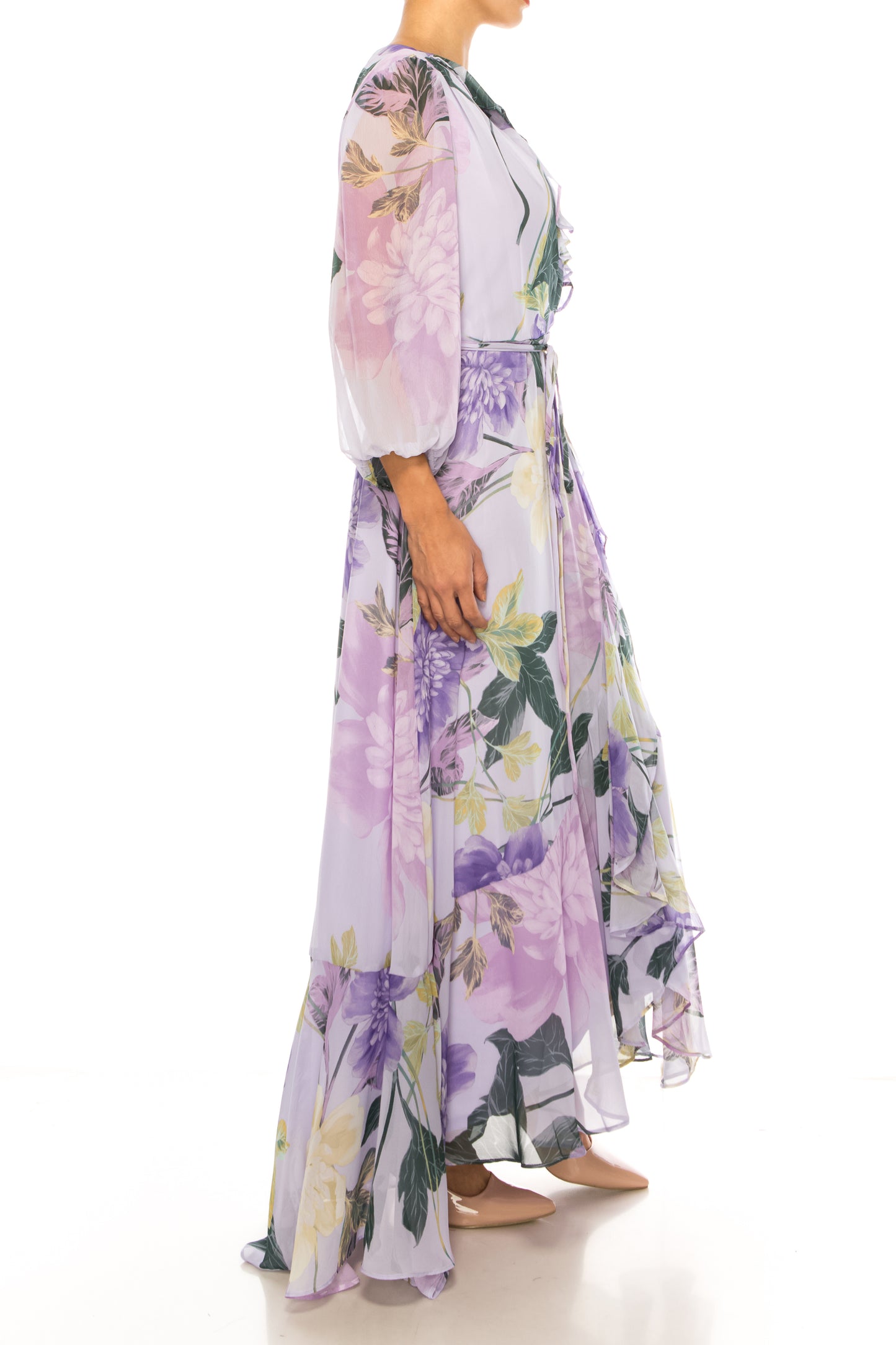 Maison Tara Floral Maxi 3/4 Sleeve High Low Dress