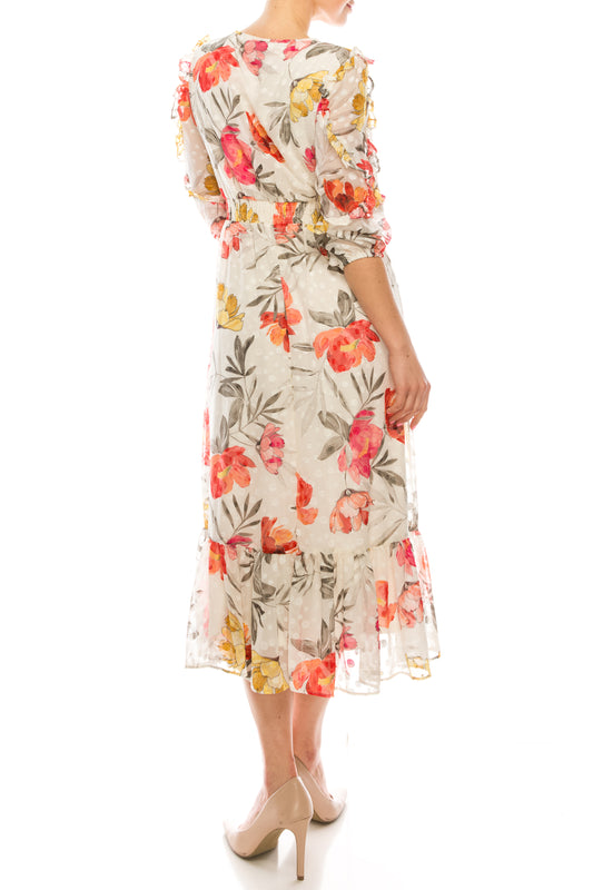 Maison Tara Floral Chiffon A-Line Dress
