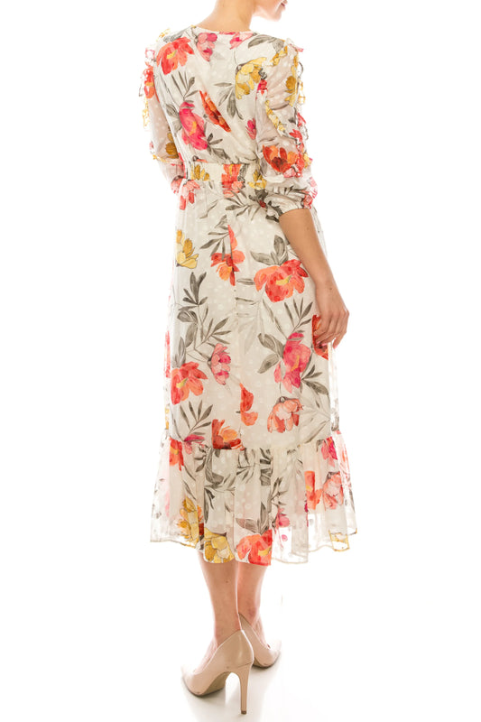 Maison Tara Floral Chiffon A-Line Dress