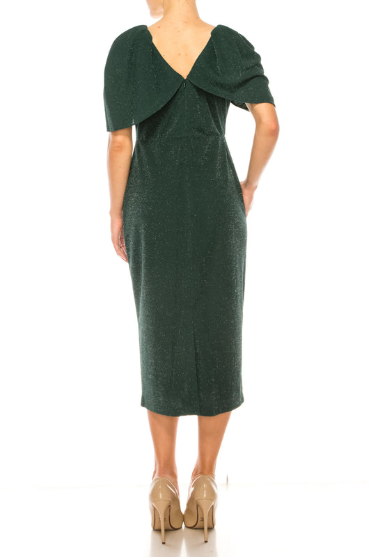 Maison Tara Metallic Capelet Sleeve Midi Dress