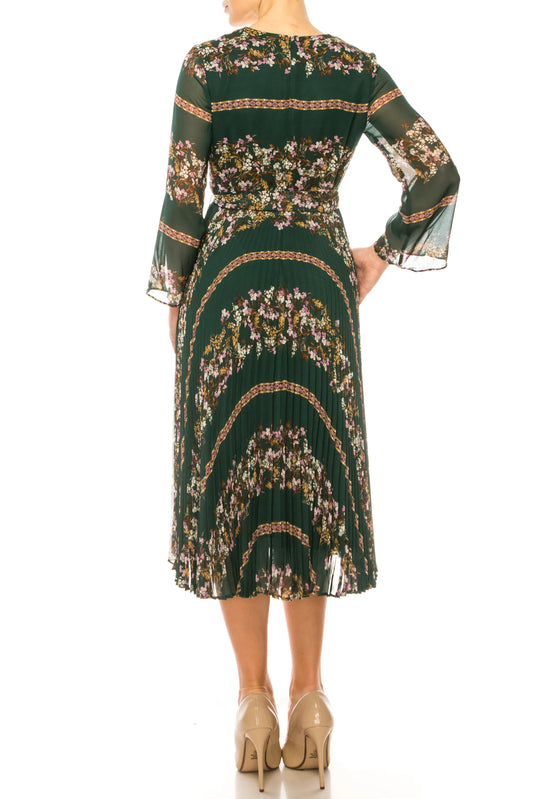 Maison Tara Floral Faux-Wrap Long Sleeve Dress