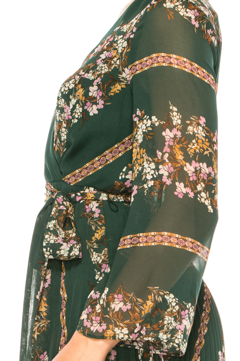 Maison Tara Floral Faux-Wrap Long Sleeve Dress