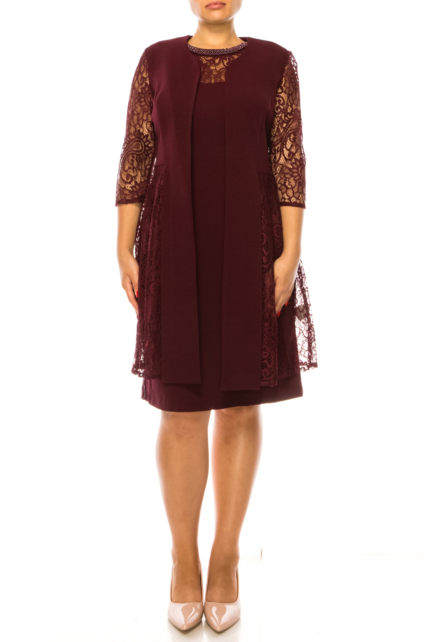 Maya Brooke 3/4 Sleeve 2-Piece Lace Jacket Dress