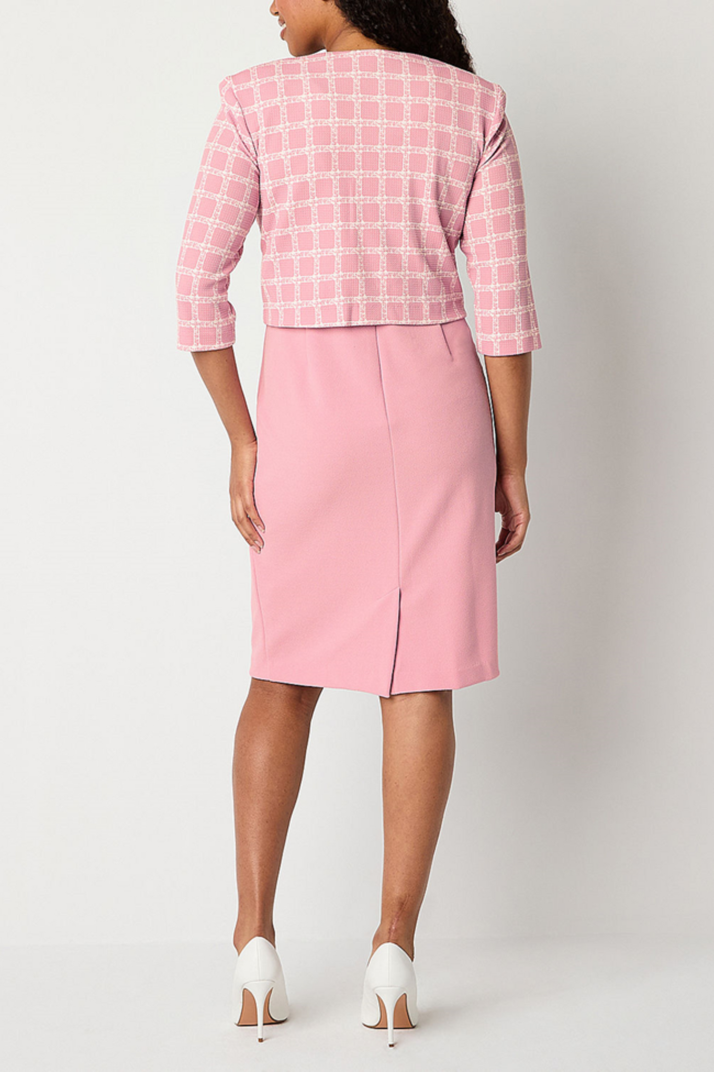 Maya Brooke Pearl Trim Checkered 2-Pc Jacket Dress