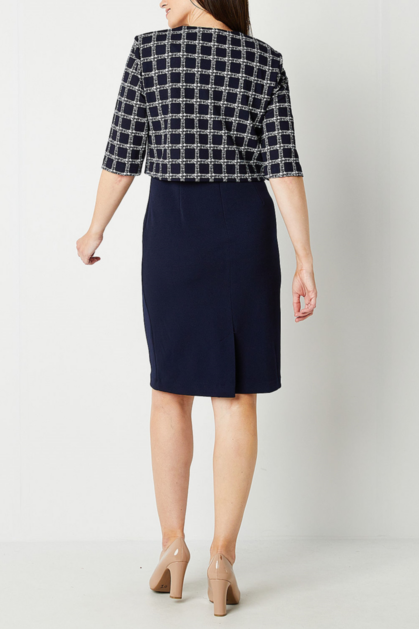 Maya Brooke Pearl Trim Checkered 2-Pc Jacket Dress