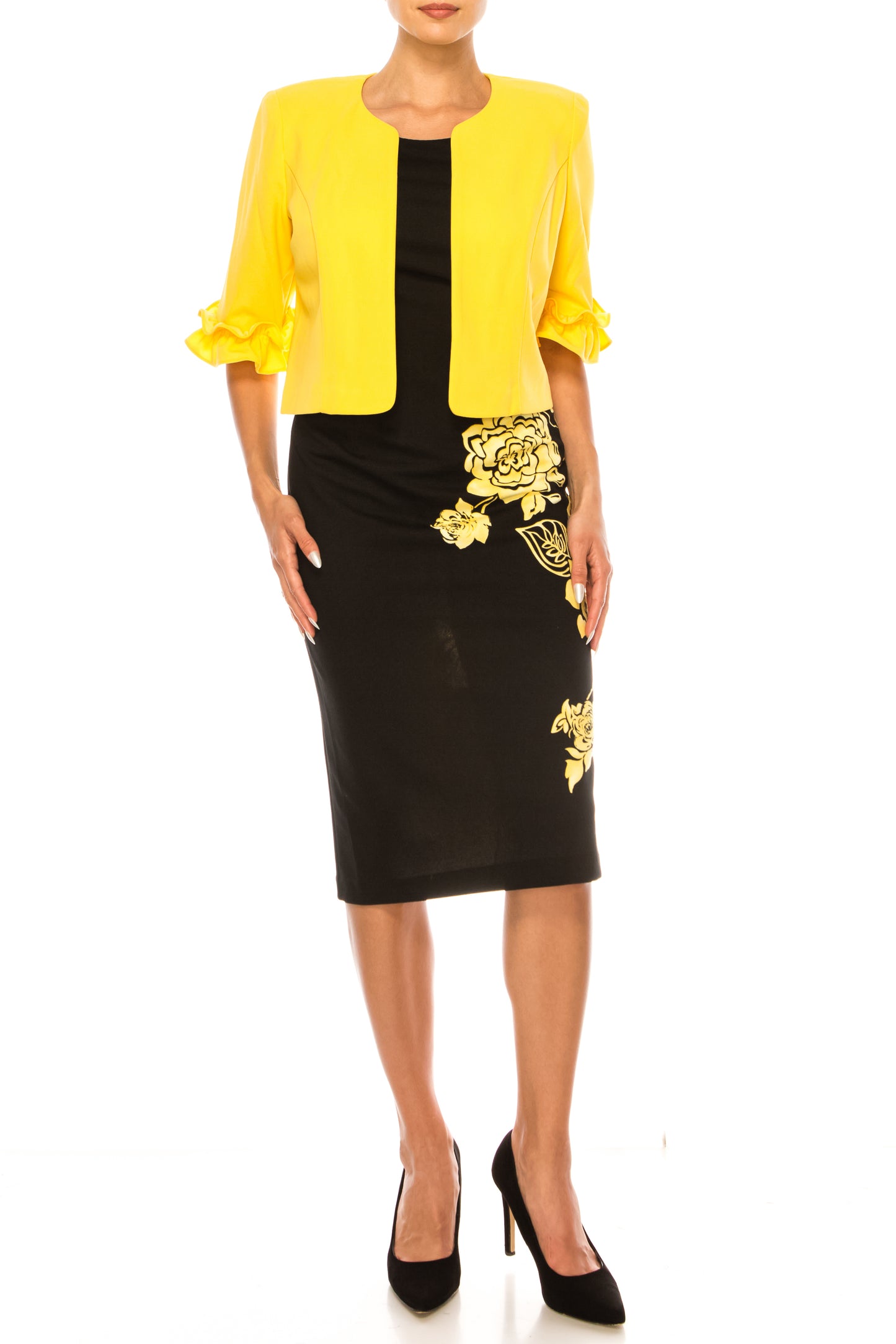 Maya Brooke 2-Pc Floral Print Ruffled Jacket Dress