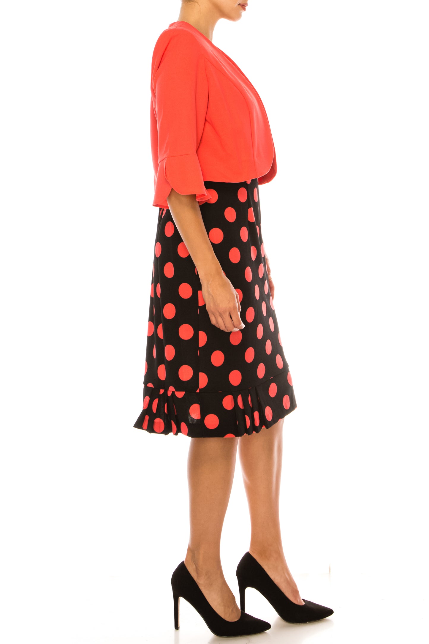 Maya Brooke Polka Dot Pleated Hem Jacket Dress
