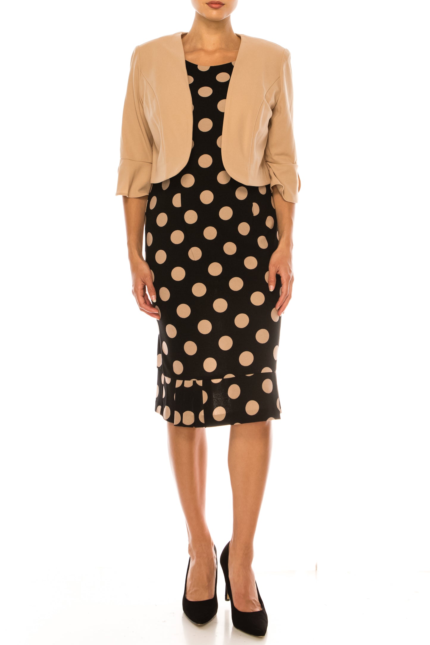 Maya Brooke Polka Dot Pleated Hem Jacket Dress