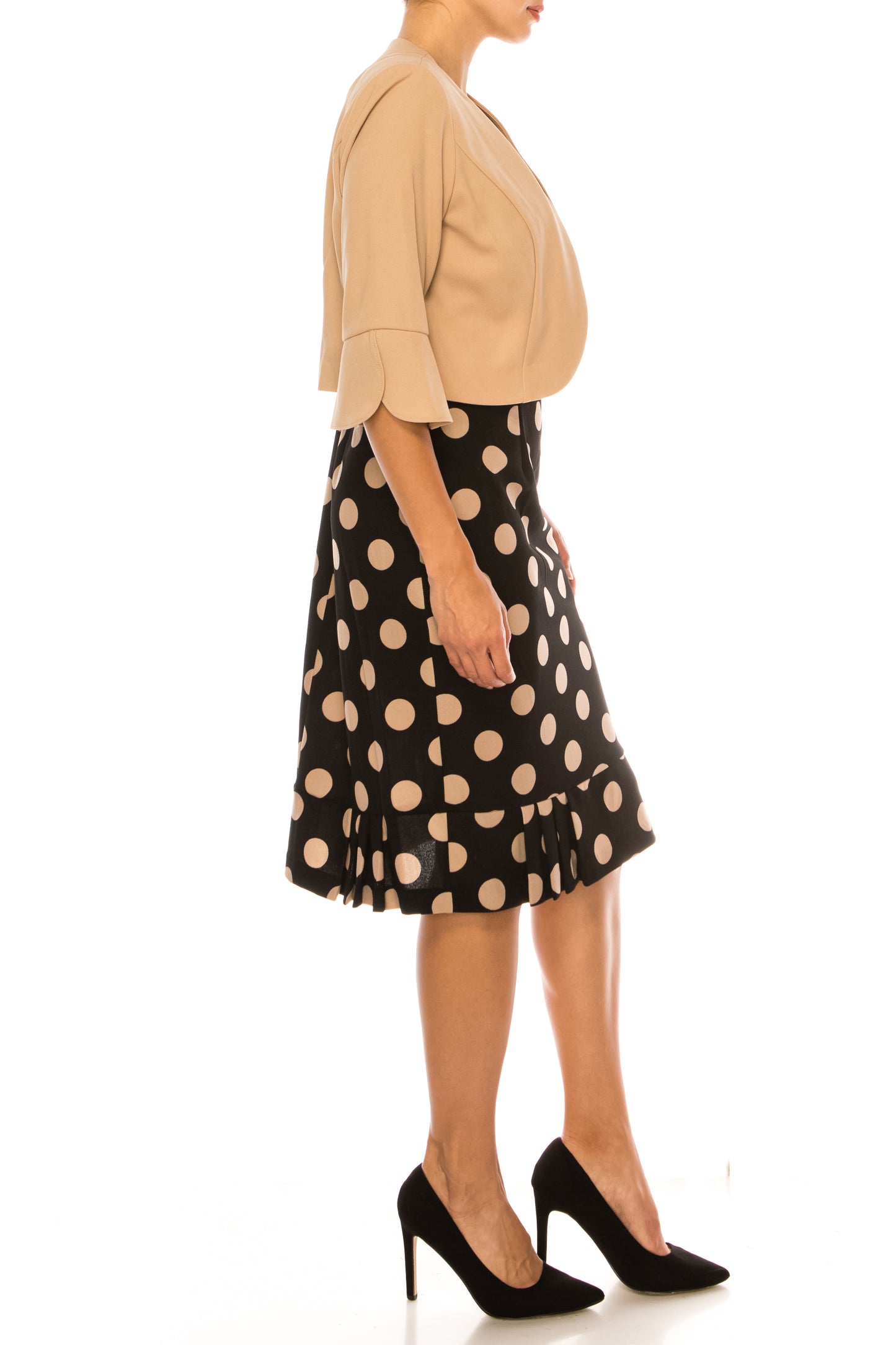 Maya Brooke Polka Dot Pleated Hem Jacket Dress