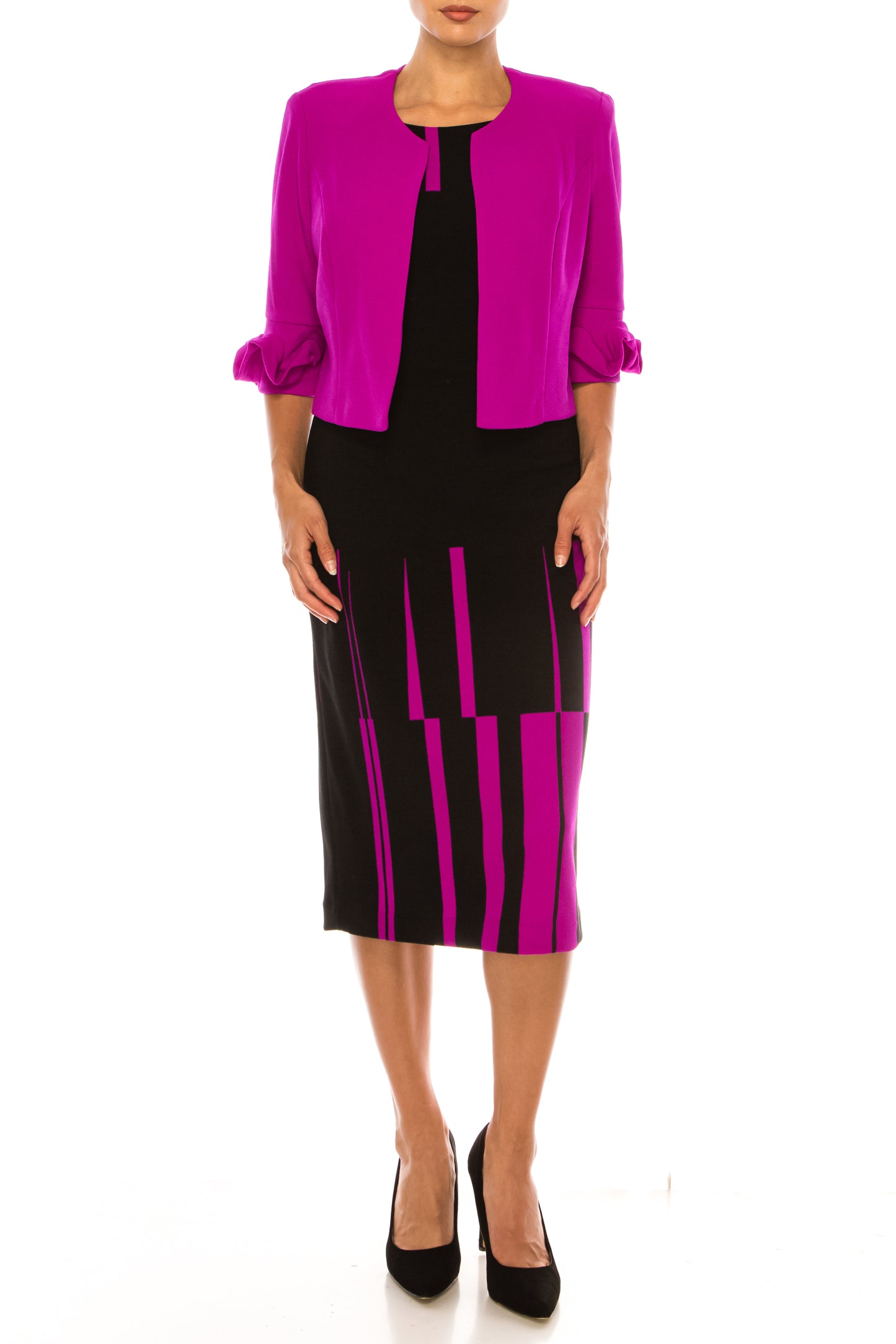 Maya Brooke Abstract Lined Contrast Jacket Dress