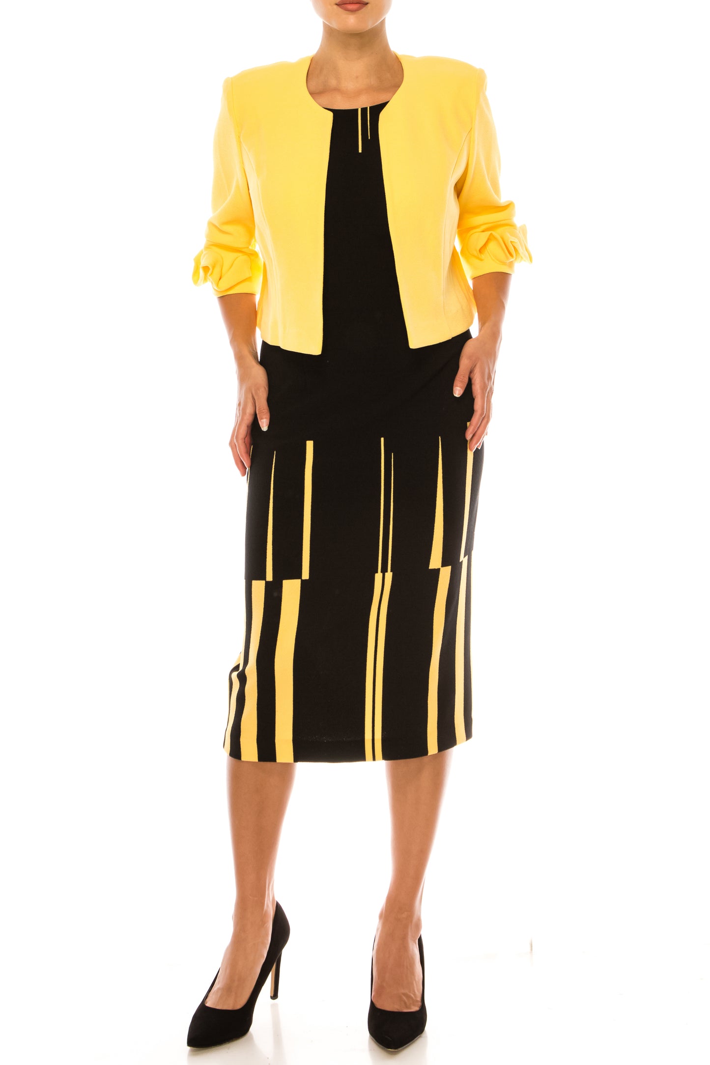 Maya Brooke Abstract Lined Contrast Jacket Dress