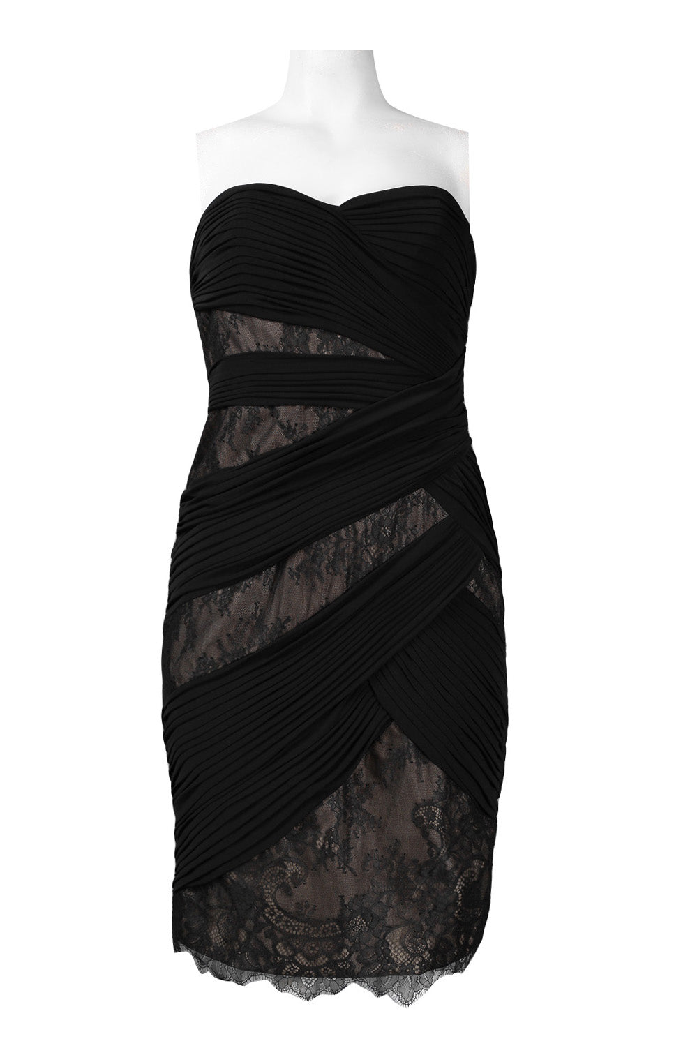 Monique Lhuillier Strapless Pleated & Lace Dress