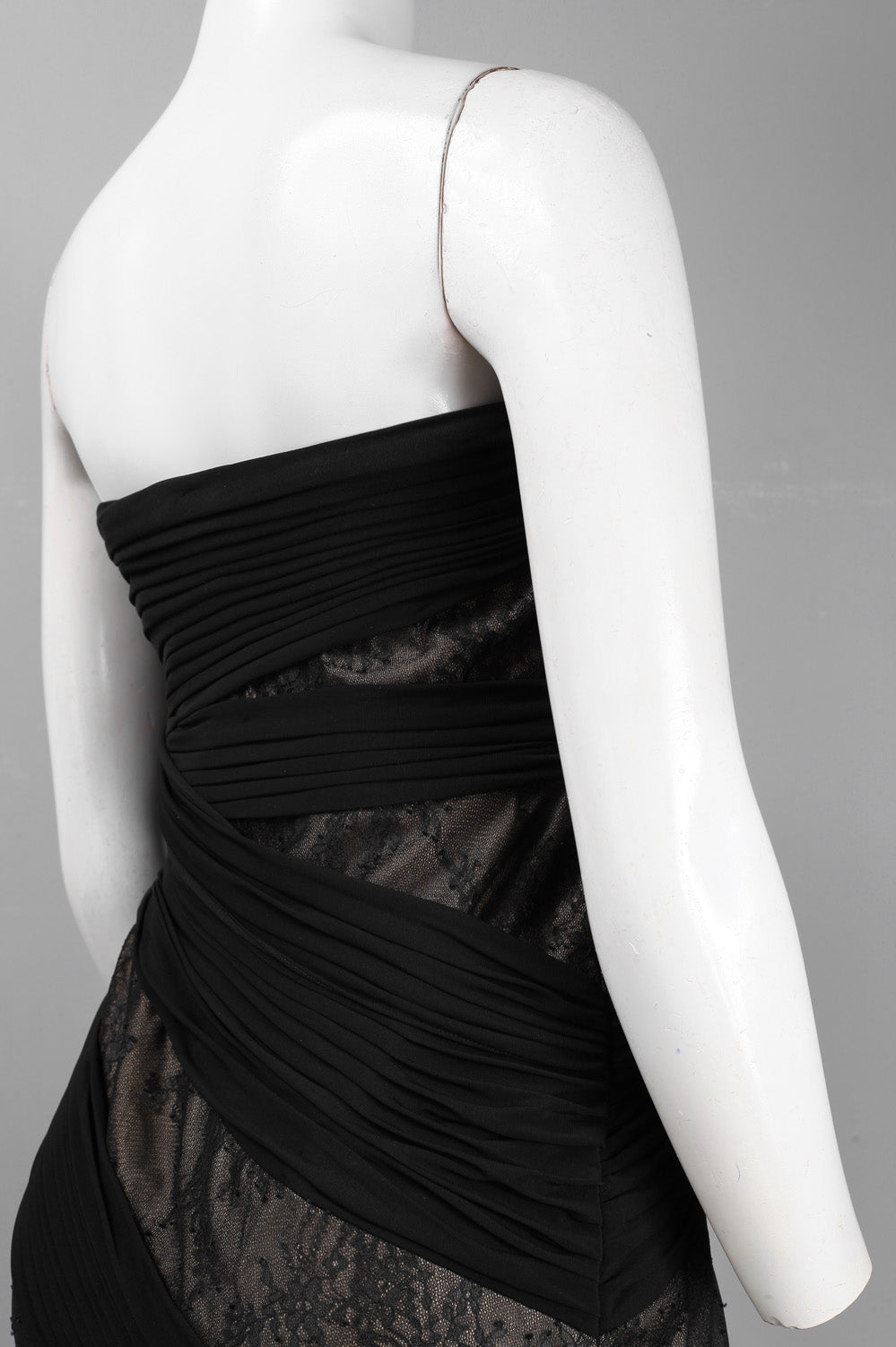 Monique Lhuillier Strapless Pleated & Lace Dress