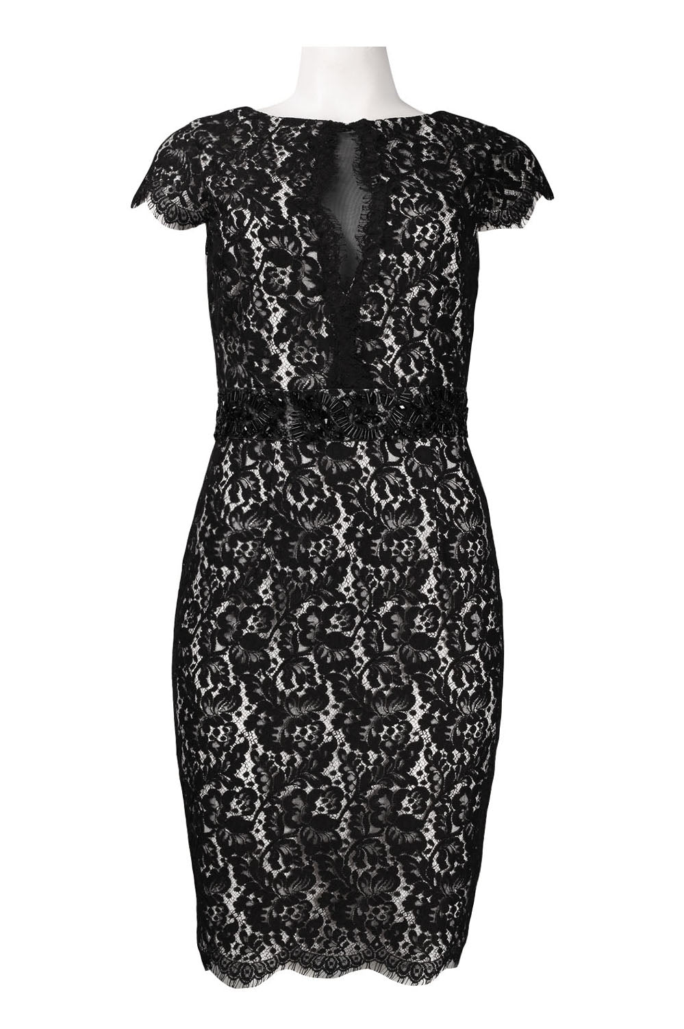 Monique Lhuillier Cap Sleeve Scalloped Lace Dress